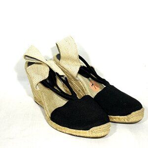 4" Black Platform Wedges with Braided Heel | Size 7 Canvas Wedges